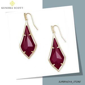 Kendra Scott Olivia Red Maroon Jade Gold Tone Dangle Drop Earrings Gift Bag $80